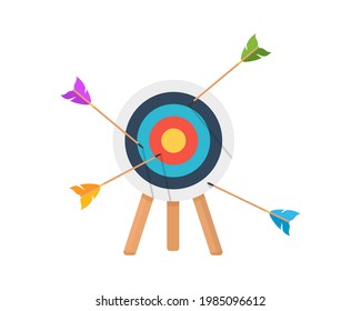 Business concept of failure, archery sport competition. A miss, an unsuccessful attempt to hit a target. Vector illustration.