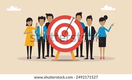 Business concept featuring a large target with a bullseye. For teamwork, success, winning goal, team strategy, leadership development, company target achievement, and business strategy.