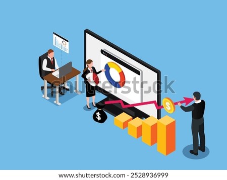 Business Concept of Financial Data Analysis and Profit Growth 3d isometric vector illustration