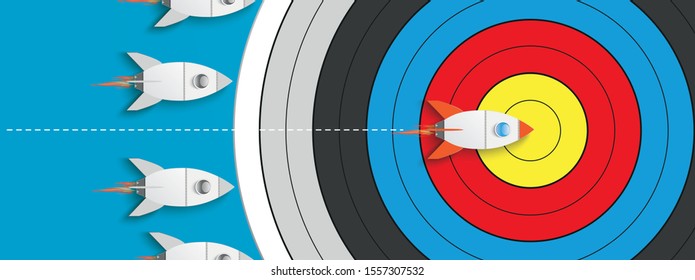Business concept of the first startup with rockets on the blue background. Eps 10 vector file.