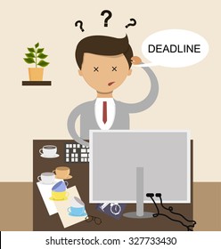 Business concept in flat design. The deadline and the work is not ready.. Vector illustration
