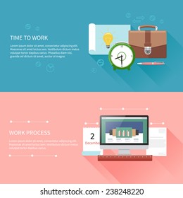 Business concept in flat design for time to work, work process, project and time management with idea, timing and business symbols