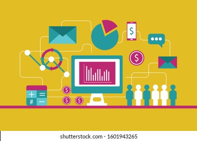 Business concept flat design with yellow background