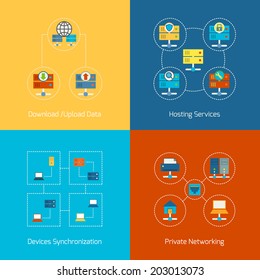 Business Concept Flat Icons Set Of Hosting Computer Network Internet Technology Infographic Design Elements Vector Illustration