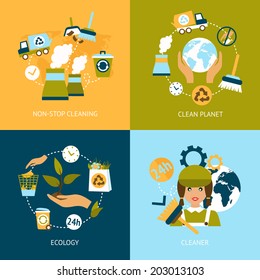 Business concept flat icons set of ecology non stop planet cleaning green infographic design elements vector illustration