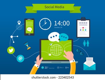 Business concept flat icons set of cloud computing analytic social media and creative process design elements vector illustration.