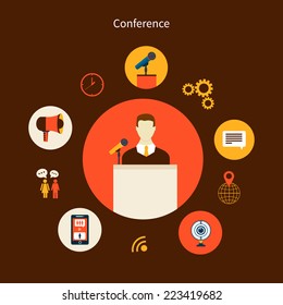 Business concept flat icons set of meeting conference infographic design elements vector illustration