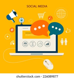 Business concept flat icons set of cloud computing analytic social media and creative process design elements vector illustration.