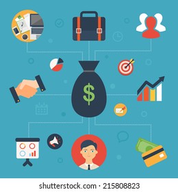 Business concept, flat icons, vector illustration 