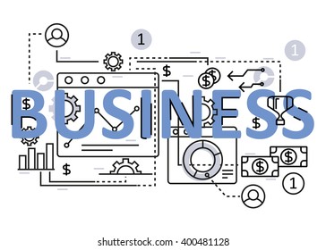 Business concept flat line design with icons and elements. Modern business concept vectors collection. 