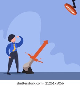Business concept flat style isolated of businessman flame the cannonball wick to hit target. Financial investments grow. Goal achievement, leadership, career path. Graphic design vector illustration