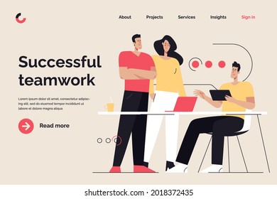 Business concept flat style outline vector illustration on the subject of teamwork, collaboration, coworking. Editable stroke.