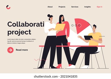 Business concept flat style outline vector illustration on the subject of collaboration, teamwork, discussing. Editable stroke.