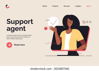 Business concept flat style outline vector illustration on the subject of online customer support. Editable stroke.