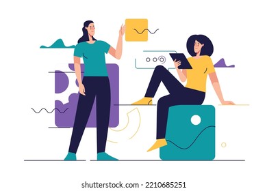 Business concept flat style outline vector illustration on the subject of web design, software development, communication. 