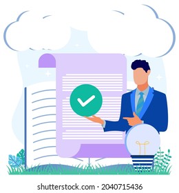 Business concept flat style vector illustration. Reviewing draft documents and checking. Agreement audits, legal analysis and project contracts.