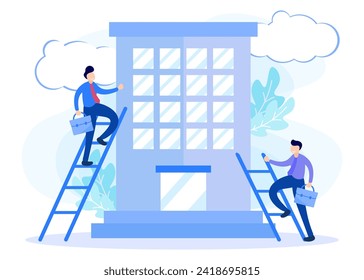 Business concept flat vector illustration. The character of a person as a worker pursuing a career in the company where he works.