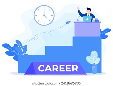 Business concept flat vector illustration. The character of a person as a worker pursuing a career in the company where he works.