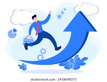 Business concept flat vector illustration. The character of a person as a worker pursuing a career in the company where he works.