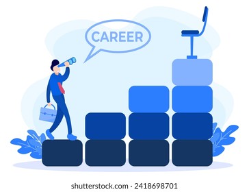 Business concept flat vector illustration. The character of a person as a worker pursuing a career in the company where he works.