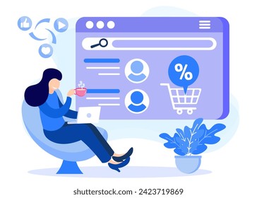 Business concept flat vector illustration. People character with digital business. Transactions make more money