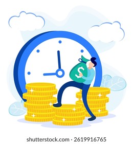 Business concept flat vector illustration. People characters with business activities, income, revenue and expenses in business activities.