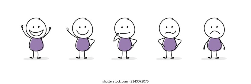 Business concept. Funny stickman showing gestures. Vector