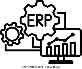 Business concept, gear and arrow  symbolising  ERP system ,vector icon.