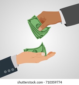Business concept giving money. Vector illustration