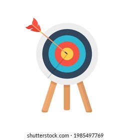 Business concept goal achievement, archery sport competition, precisely on target. Vector illustration.