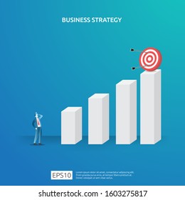 Business concept for goal achievement, vision plan, and management. successful investment income profit strategy management with chess, character figure and dartboard target illustration