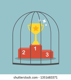 Business concept, A golden trophy in the cage. Vector illustration.