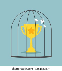 Business concept, A golden trophy in the cage. Vector illustration.
