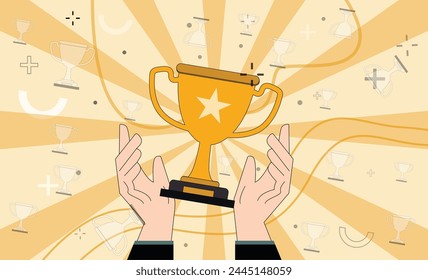 Geschäftskonzept Golden Winner Cup Trophy Vektorillustration Vorbereitung Puzzle oder Post Benachrichtigung, Marketing, Beratung, Newsletter, Gelegenheit, Planung. Auszeichnung, Leistung. Cup Trophy Umschlag