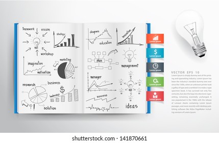 Business concept and graph drawing on book, Vector illustration template design 