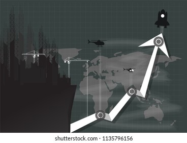 Business concept growing graph on chalkboard blueprint background vector illustration