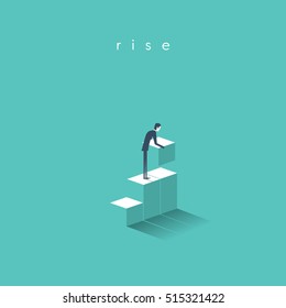 Business concept of growth, success with businessman building steps for his corporate career. Eps10 vector illustration.