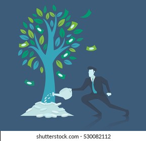 Business concept of growth.Businessman watering money tree