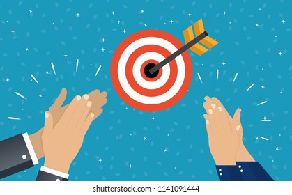 Business concept with Hand of businessman hold target with arrow in modern flat style. Vector illustration EPS10