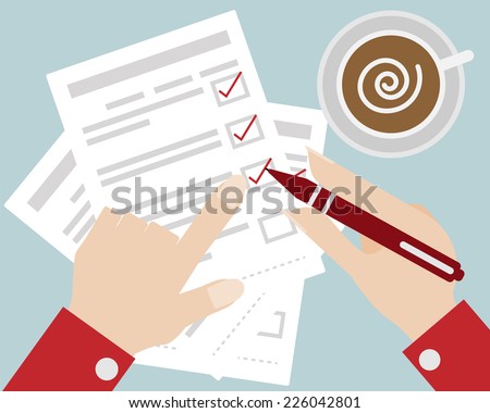Business Concept Hand Check The Checklist Cartoon Vector