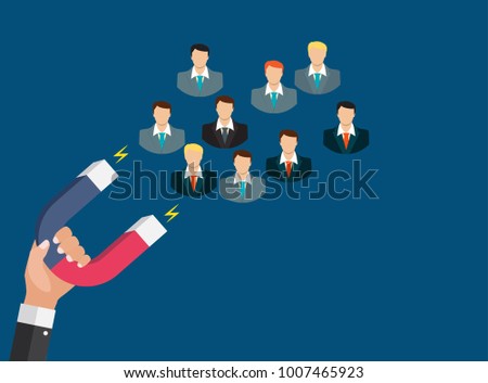 Business concept of hand hold magnet attract customers. Vector Illustration EPS10