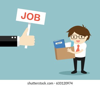 Business concept, Hand offers job to businessman. Vector illustration.