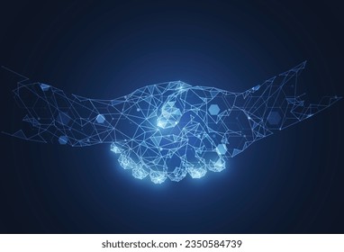 Business concept handshake. Abstract mesh and points and lines technology connection on white background. Vector illustration