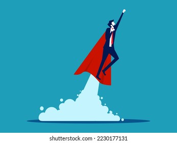 Business concept. The business hero soars into the sky. vector illustration