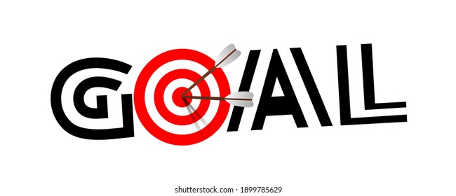 Business concept of hitting exactly the target. word goal. Arrows that hit exactly the target. Vector illustration isolated on white.