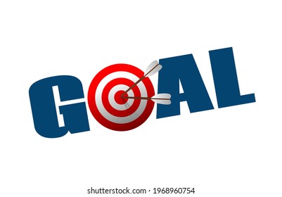 Business concept of hitting exactly the target. word goal. Arrows that hit exactly the target. Vector illustration isolated on white.
