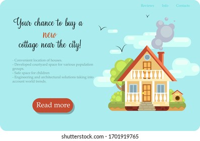 Business concept with house. House front facade. Flat vector illustration