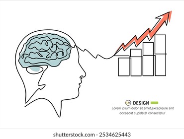 Concepto de negocio. Cabeza humana, con gráfico, diagramas y gráficos. Concepto de pensamiento analítico, analista estadístico y análisis, análisis financiero. Ilustración vectorial creativa para el Anuncio.