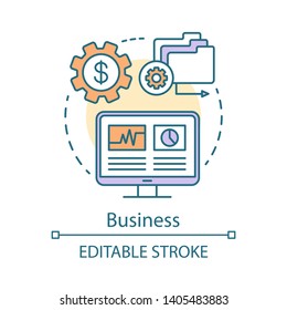 Business concept icon. Increasing visibility of website. Search engine optimization. Vector isolated outline drawing. Editable stroke