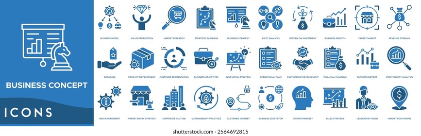 Business concept icon. Business Model, Value Proposition, Market Research, Strategic Planning and Business Strategy